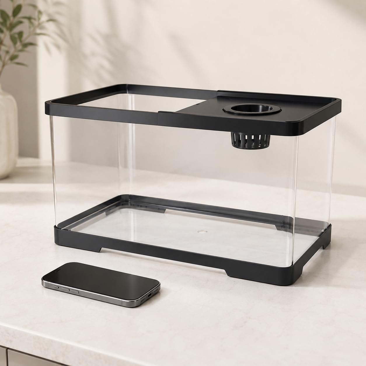 Garnelen Aquarium Komplettset für Anfänger, 49.5x21.5x21.2cm Glass Mini Süßwasser Aquarium, für Kinderzimmer & Wohnzimmer, 49.5x21.5x21.2cm