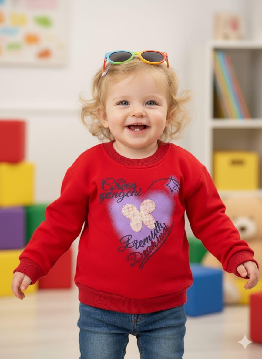 A.T.U.N. (ALL THINGS UBER NICE) Baby Girls Printed Winter Snug Fleece Sweatshirt | Soft Full Sleeve Round Neck Pullover | Warm Casual Wear for Kids 1