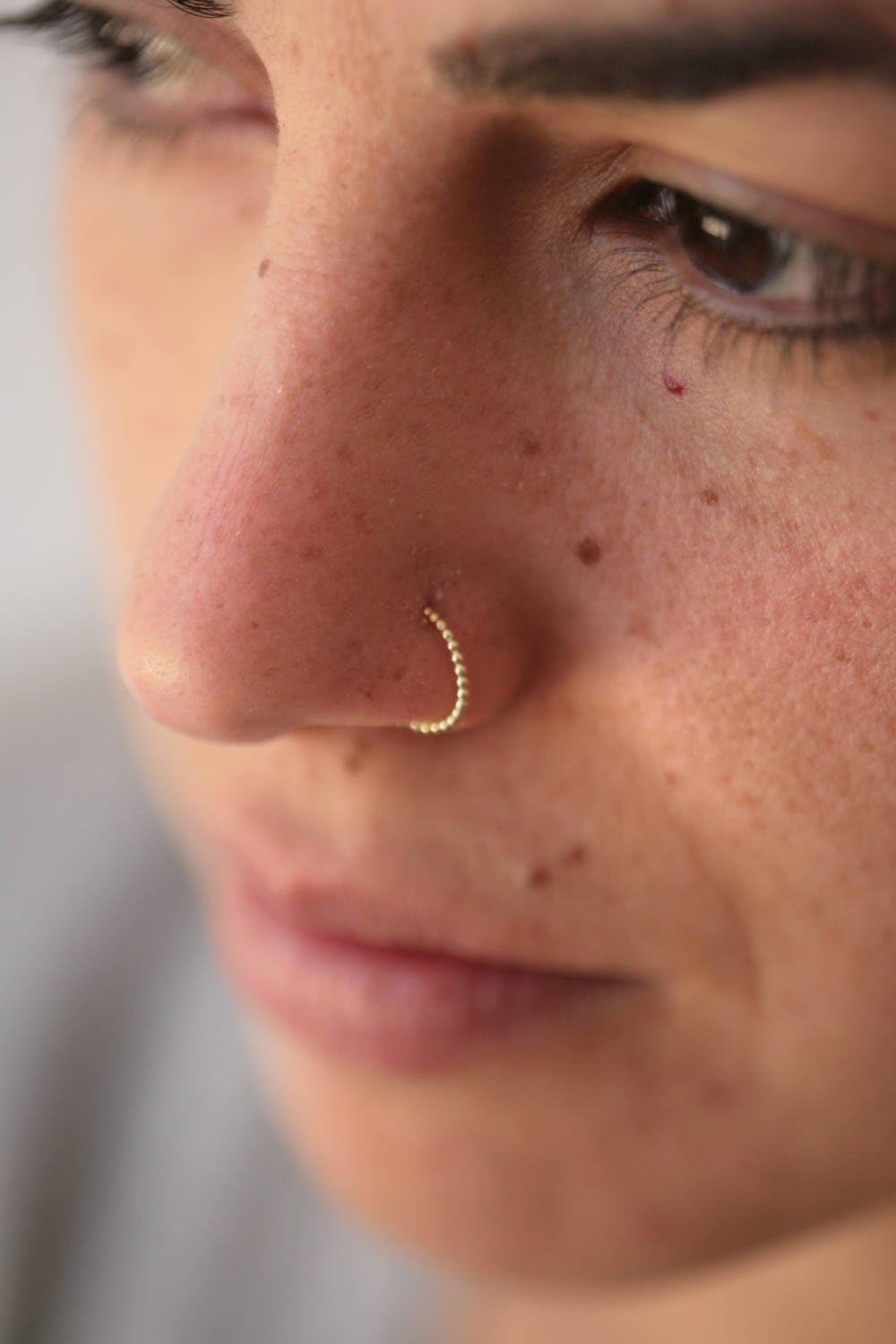 Real Solid Gold Nose Ring, Dainty Dots Piercing Hoop, Minimalist Cute 14K Gold Hoop, Indian Tribal Handmade Simple Everyday Sleepers Boho Piercing Jewelry, Curated Ear, Inner Diameter: 7.5mm, 20 Gauge - Image 6