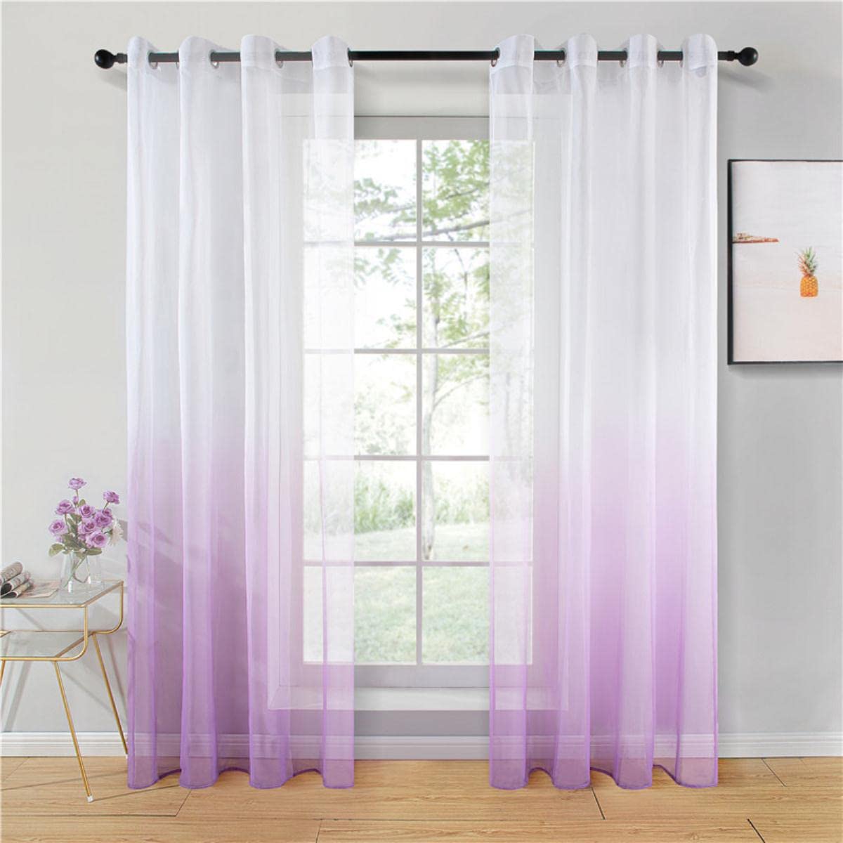 Rideau Dégradé Bleu Tulle pour Salon Rideaux Voilages pour Chambre Cuisine Fil Tulle Panneaux Gris Rouge Violet Mariage Plafond-Bleu Clair,W400cm x H250cm,Pull Plissé Tape