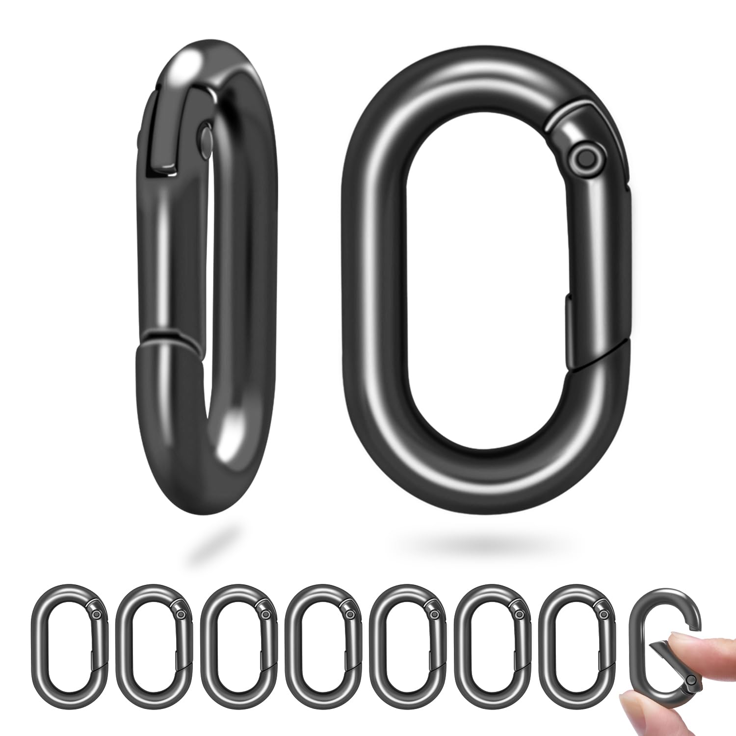 10Pack 1 Inch Small Carabiner Clip Metal Tiny Oval Carabiner Spring O Rings Hooks for Paracord Lanyard Keychain, Car Key Rings Hook, Dog Tag Clips, Purse Keychain Replacement (Black)