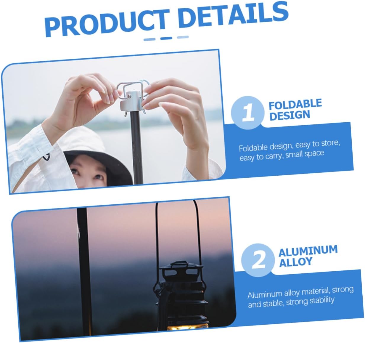 Sosoport Outdoor Lantern Stand Double Hooks Portable Lamp Rack for Camping Picnic and Activities