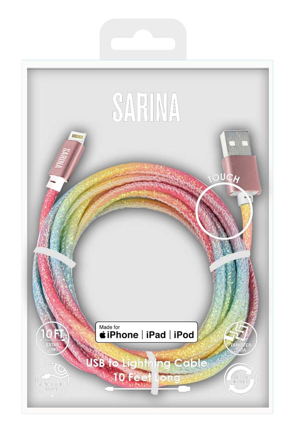 Sarina MFi Certified iPhone USB to Lightning Cable – Lightning & Type-C iPhone Charger Cord with 4FT, 6FT, 10FT Lengths - Compatible with All iPhone, iPad Models - Available in Multiple Style & Colors