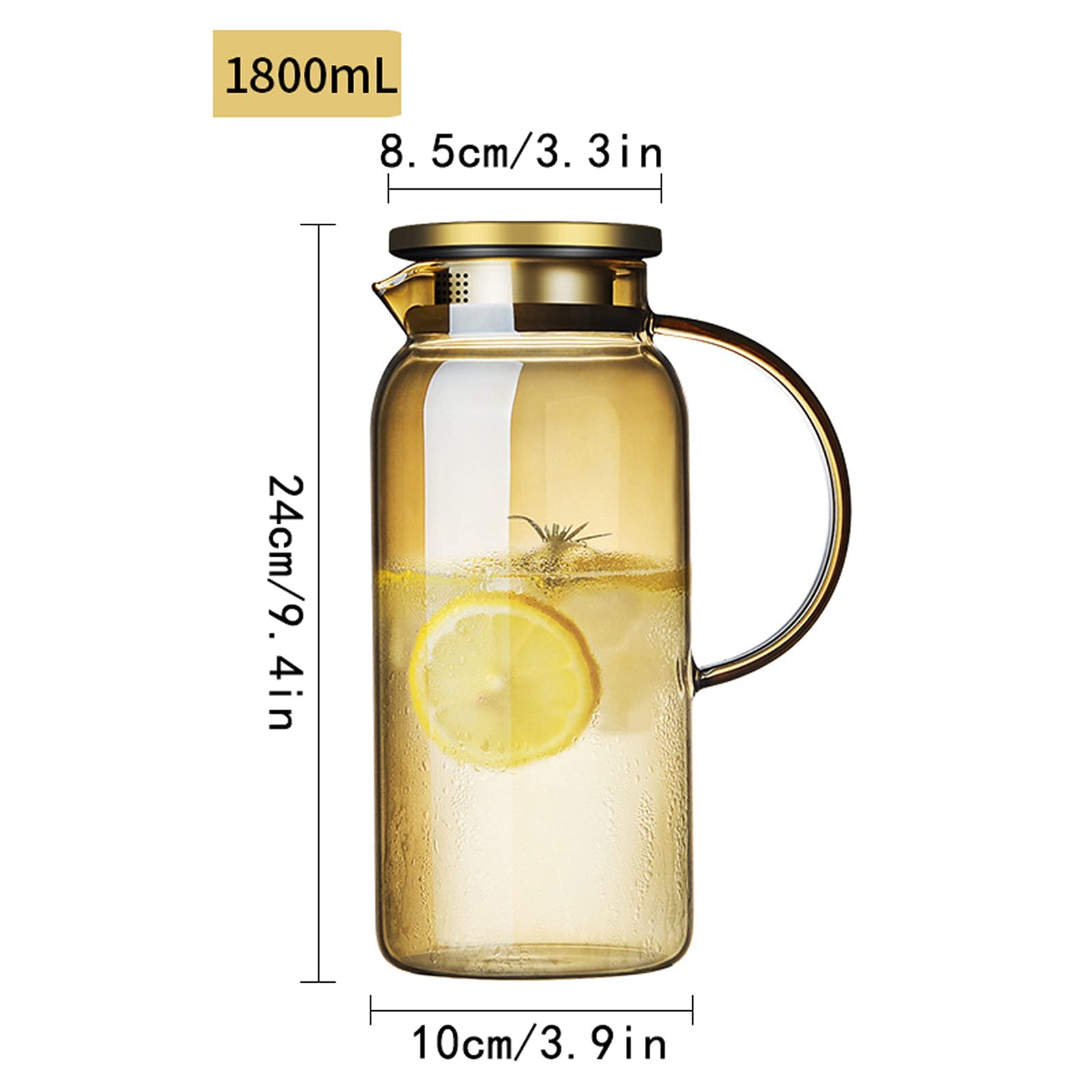 Jarra de Vidrio de Borosilicato, Jarra de Té Helado de Acero Inoxidable, Limpia Fácil para Jugo, Leche, Frío o Calor