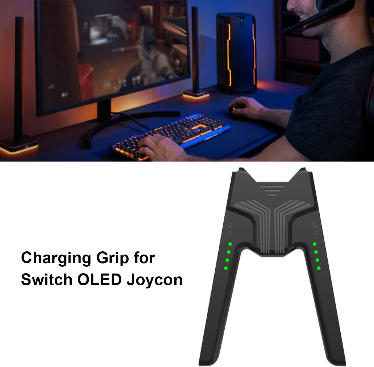 ELICTECH For Switch Charging Handle V Shaped Game Controller Charger Playing While Charging with LED Indicator Type C Compatible with Nintendo Switch (White)