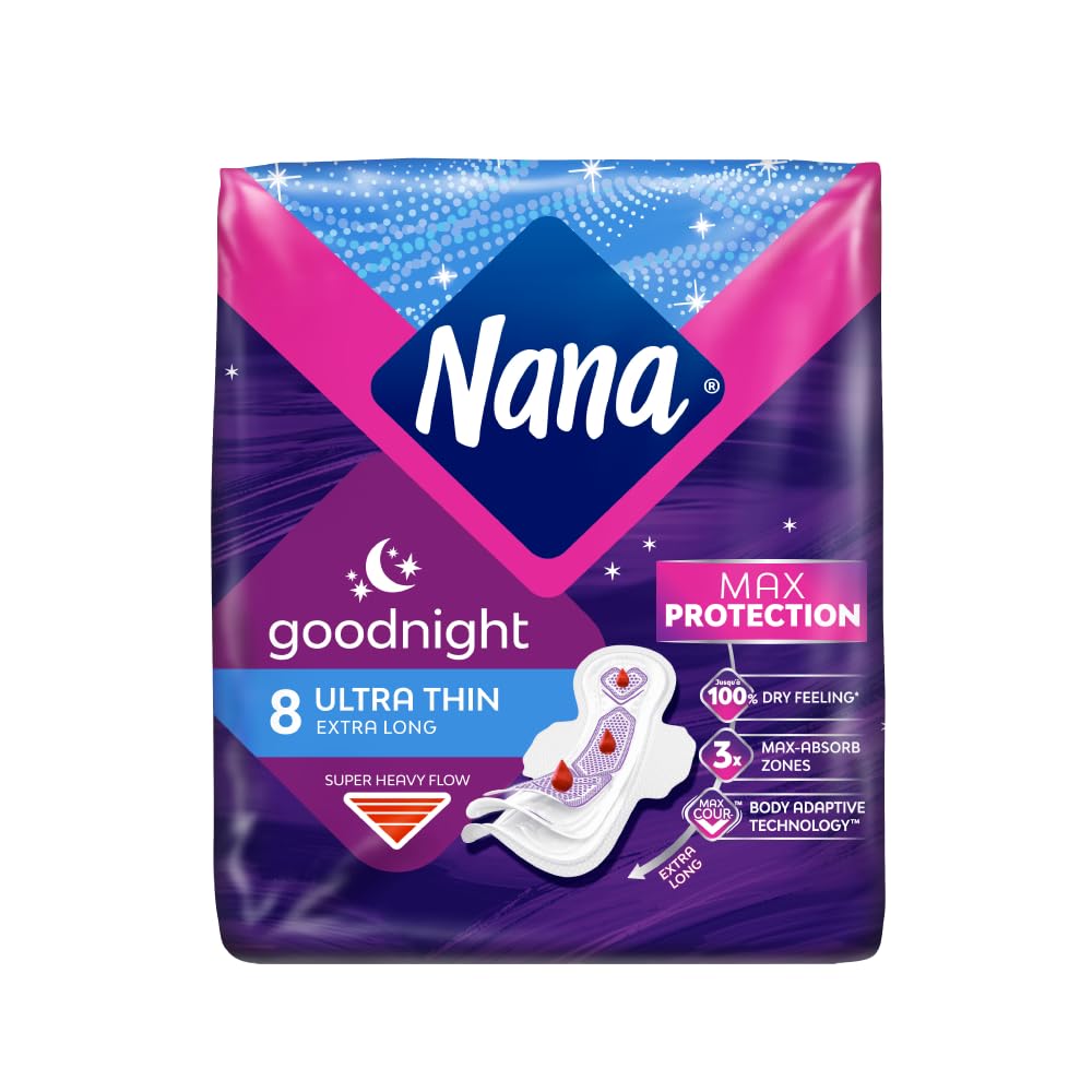 Ultra Thin Goodnight Sanitary Pads Night Time, Super Heavy Flow, Maximum Absorption, Gentle on the skin - 8 Pads