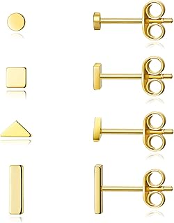 Sterling Silver Stud Earrings for Women Men- 4 Pairs of Hypoallergenic S...