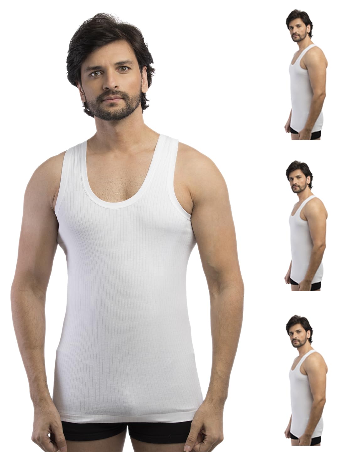vip Linear Men's Regular Fit 100% Cotton Rib Vest - White-picture-10