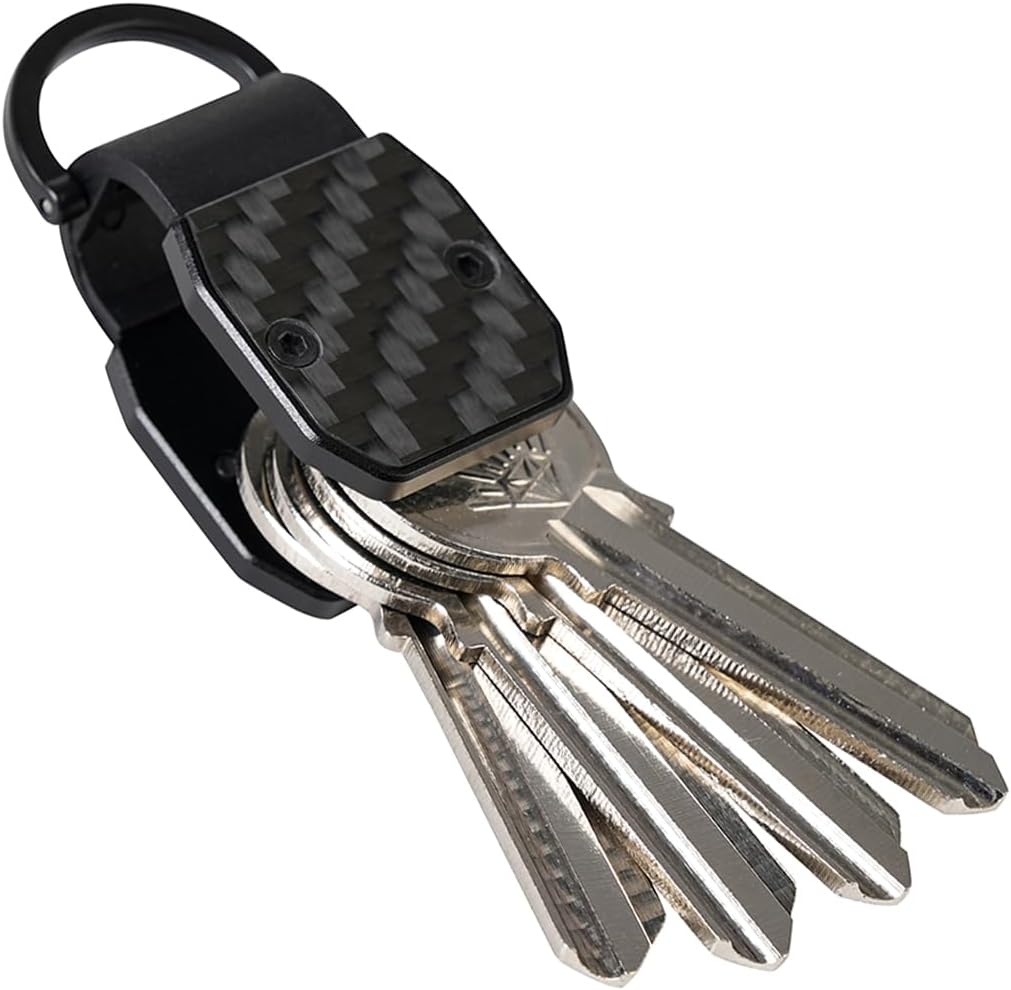 CAXGEKCompact Metallic Mini Key Organizer Keychain - Aluminum Carbon Fiber Key Holder Key Case.