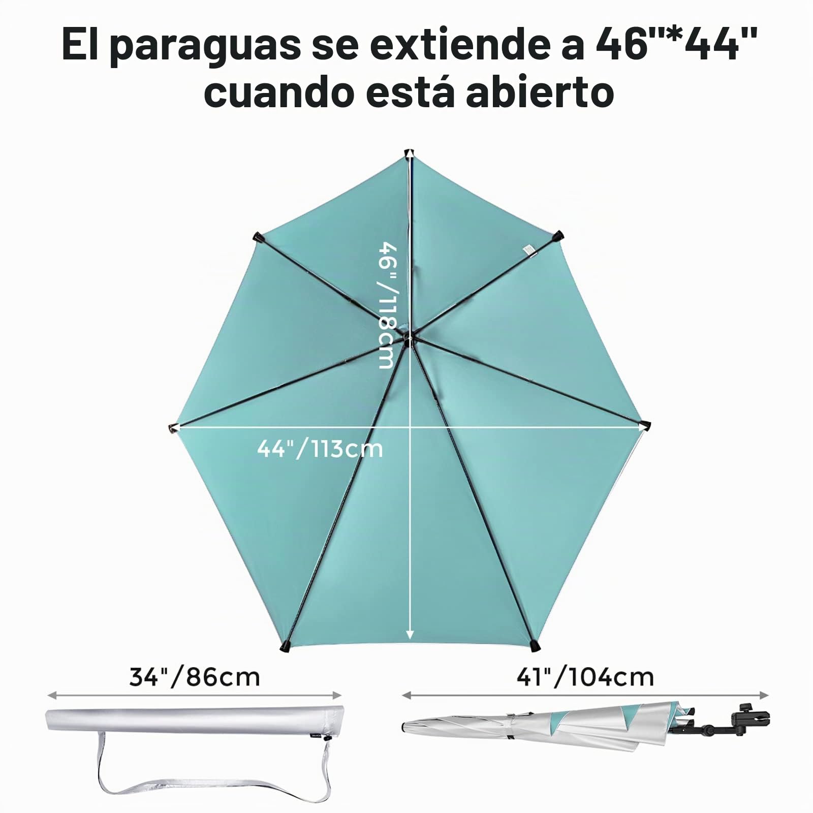 G4Free SPF 50+ Sombrilla de Playa Ajustable XL 47" x 45" con Abrazadera Universal para Silla Carrito de Golf Buggy Bleacher Patio