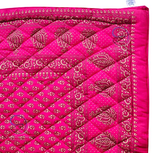 Image of Jaipuri Razai Single Bed Gold Print with Computerized Quilting Use as Soft and Breathable Cotton Comforter Quilt Rajai Blanket Dohar Size 55X85 inch Pink Pack of 2