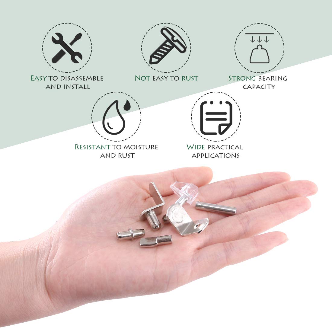 Keadic 160Pcs Nickel Plated Shelf Pegs Shelves Pins Kit, 5 Styles Hardware Heavy Duty Shelf Pin Cabinet Furniture Shelf Pins Support Bracket Pegs Cabinet Support Shelf Pins for Furniture (5mm & 6mm) — Amazon image 2