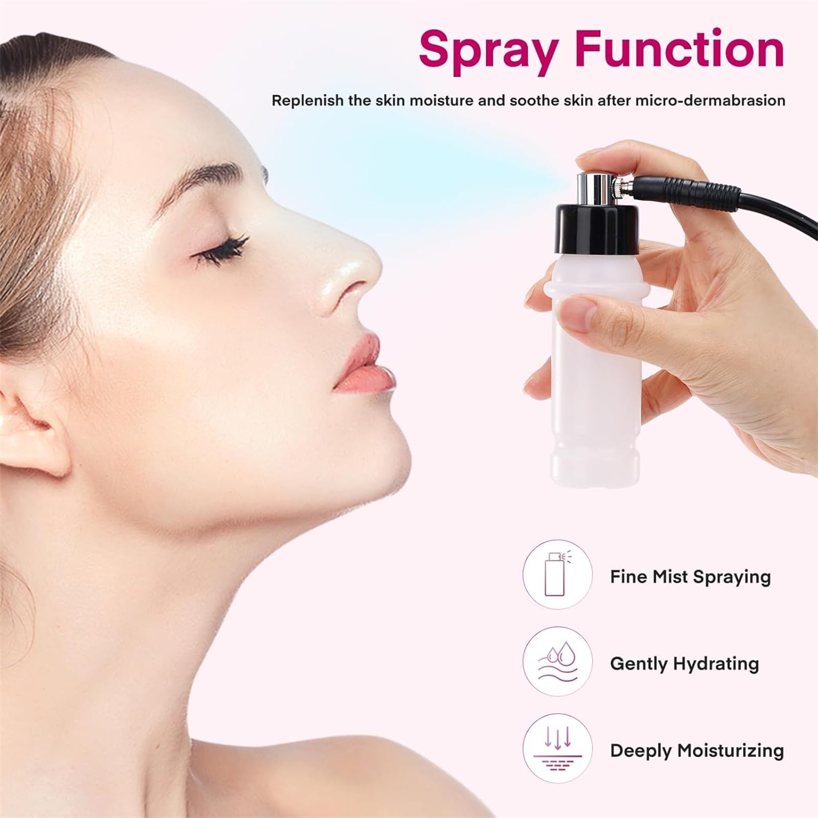 3 in 1 Diamant Mikrodermabrasion Vakuum Peeling Hautpflege Dermabrasionsmaschine Porensauger mit Zauberstab, Sprühflasche und Vakuumglasrohr für Heimschönheitssalon