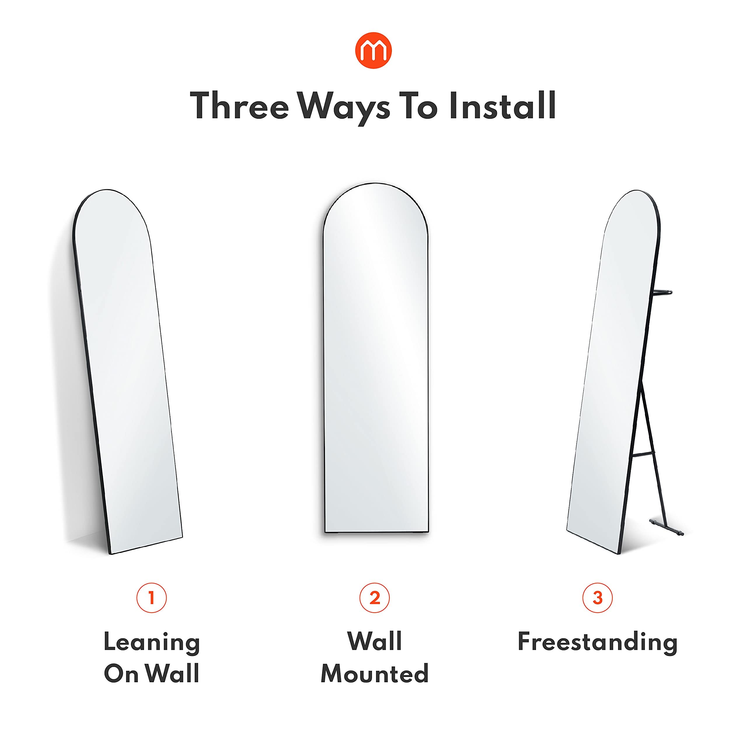 Harmati Full Length Wall Mirror 63" x 19" Arched Free Standing Body Mirror with Clothes Rod