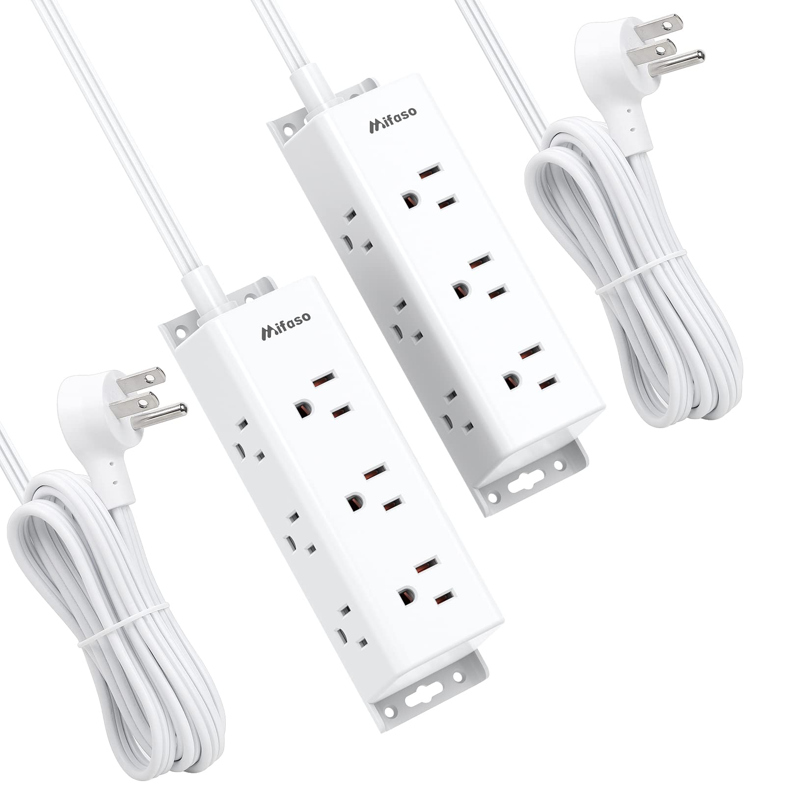 Power Strips 10FT Extension Cord 2 Pack - Flat Plug Power Strip with Wall Mounting Holes, Long Extension Cord with Multiple Outlets, Overload Surge Protection for Home Office