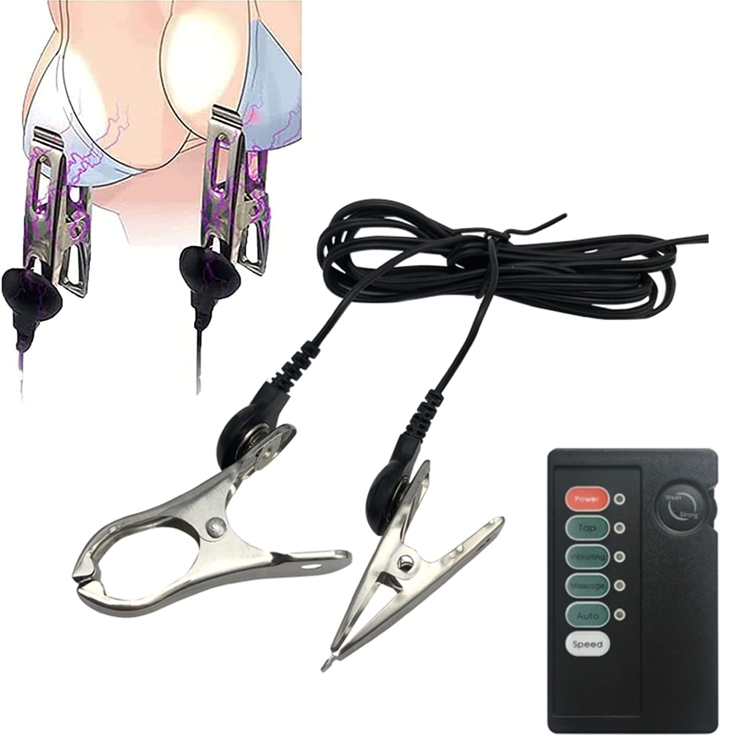 Electric Shock Nipple Clip,Nipple Clamps Electronic Nipple Clips Nipple Jewelry Non Piercing, Suitable for Ladies Own Use and Flirting Toys Pleasure Toy for Adults Role Play Game Sweater Z2C5