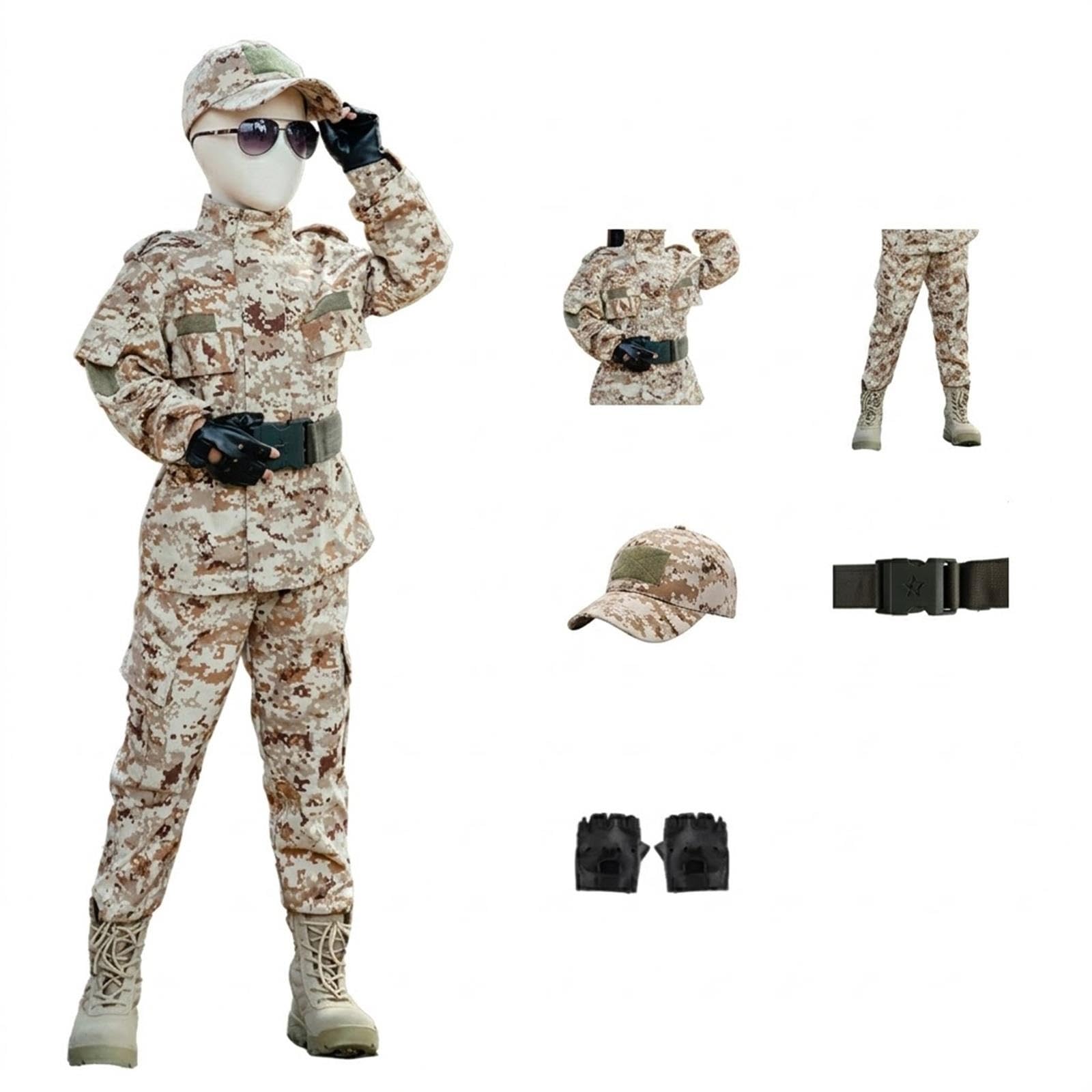 Completo Divisa Mimetica Ragazzo 5 Pezzi Camicia Pantaloni Berretto
