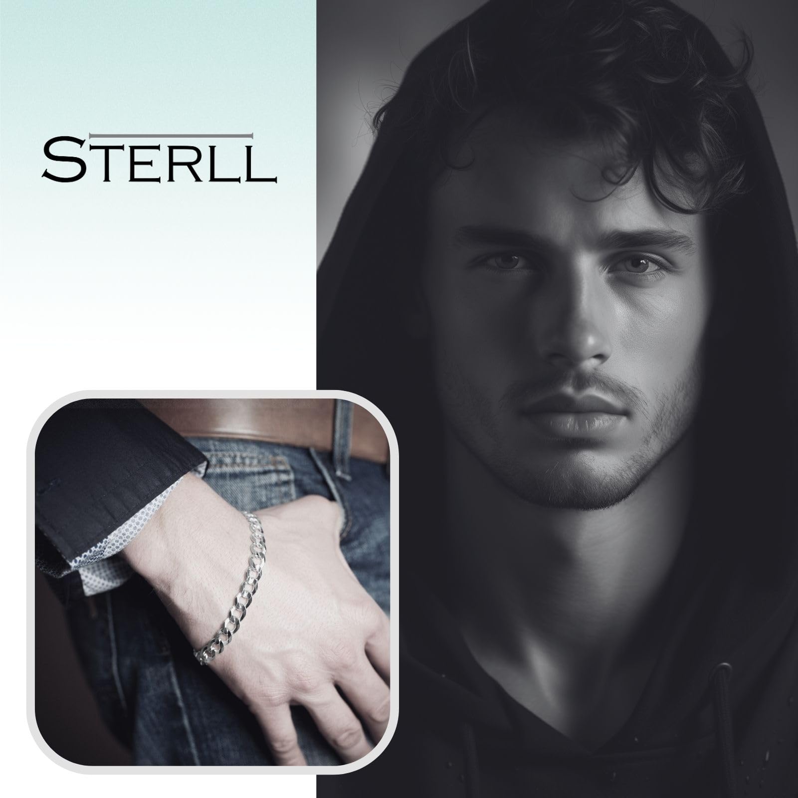 Pulsera Para Hombre De Plata Maciza 925 Con Diseño De Eslabones Y Cierre De Mosquetón