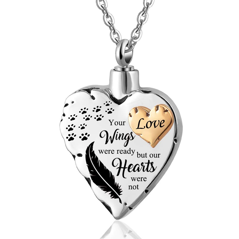 Cremation Ashes Urn Pendant Necklace Memorial Keepsake Jewelry Angel Wing Ashes Necklaces with Fill Kit