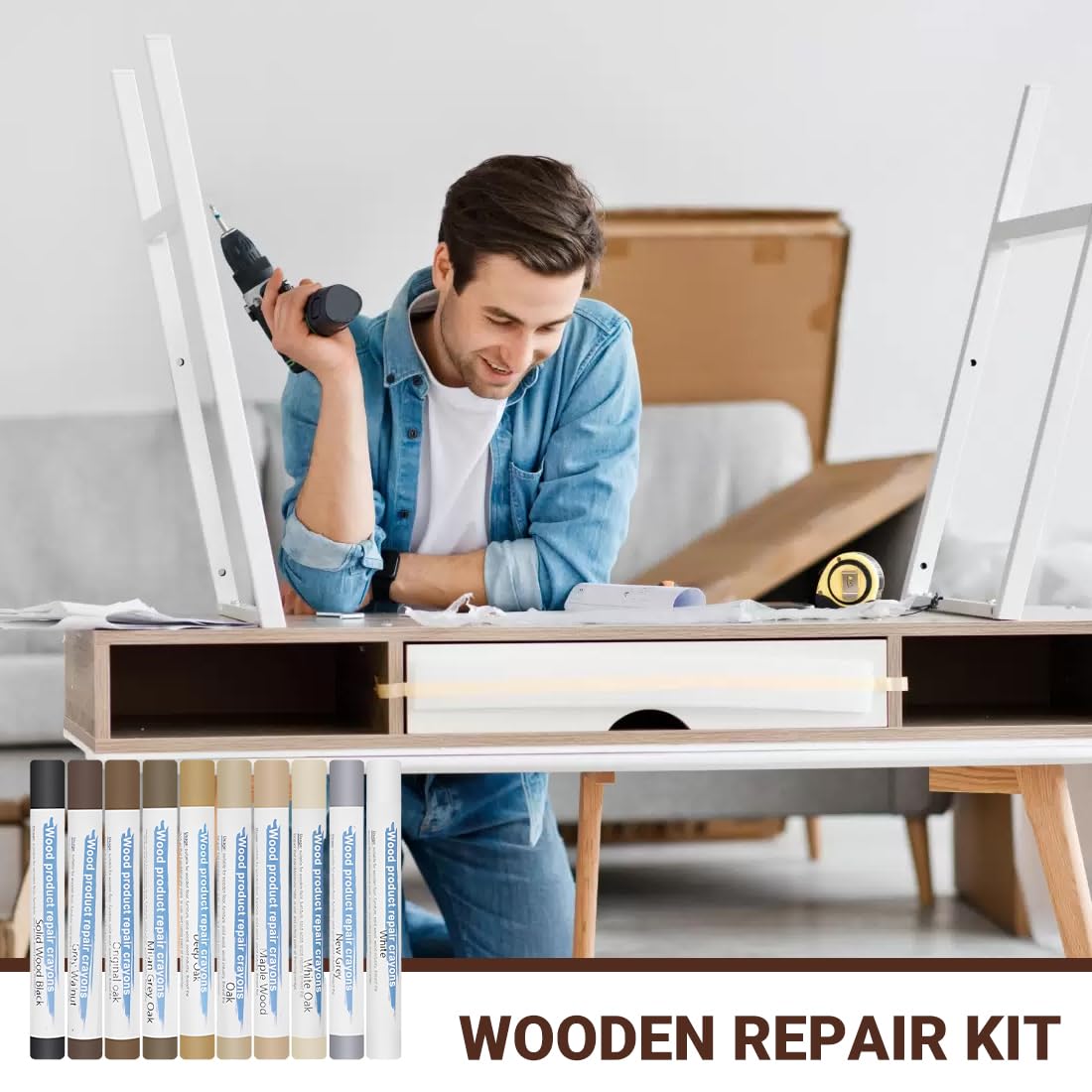 10 pezzi Riparazione di Piastrelle, Set Riparazione di Gres, Kit di Riparazione Mobili in Legno, Riparare per Riparare Crepe, Fori, Graffi, Parquet, Mobili, pastelli a cera per la rimozione di graffi