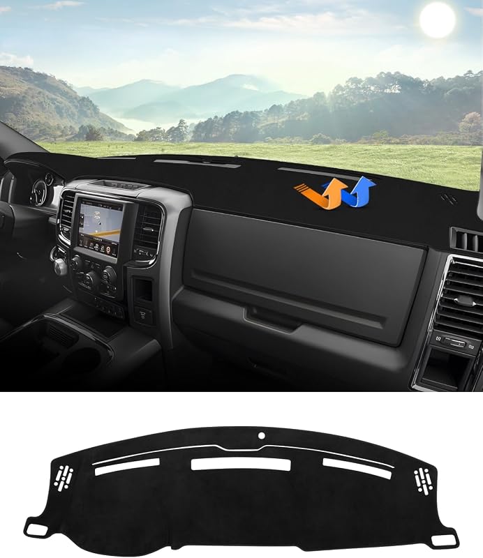 Autorder Dashboard Cover Mat for 2009 2010-2018 Dodge Ram 1500 2500 3500 Accessories Dash Cover Flannel Dash Mat Sunshade Glare UV Rays Protector (Without Hud)