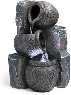 Serene Life Premium SereneLife Table Waterfall Fountain (2-Tier), Cascading Tabletop Water Decoration, Indoor, Outdoor, Patio or Garden Use, Adjustable Water Pump Included (SLTWF25LED)