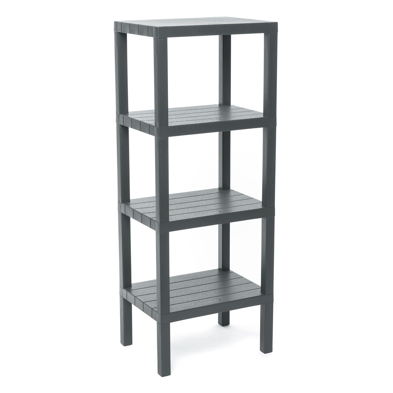 TATAY Shelving Unit with 4 Tiers | Moisture-Resistant | Includes Screws and Compatible with Quick Fix System | Suitable for Indoor and Outdoor Use | Holds up to 40kg - Lombok Model - Grey
