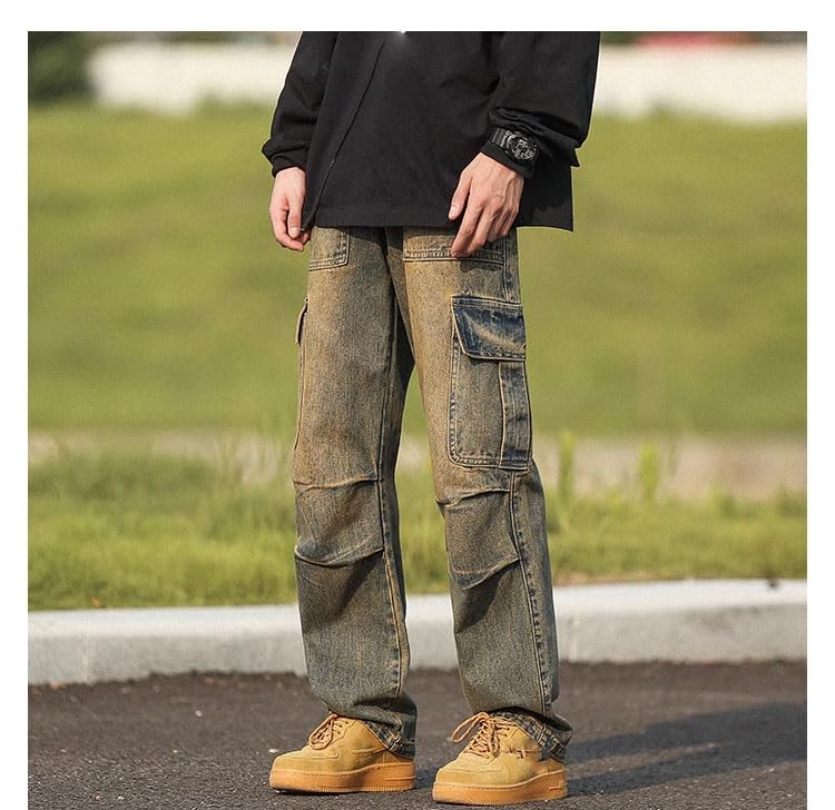 Men's Jeans Cargo Spring Winter American Loose Straight Wide-Leg Casual Long Pants3