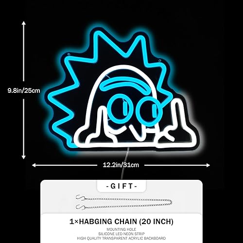 Miniatura 5 de Letrero de neón de anime Rick con luces de neón regulables para pared, letreros luminosos para dormitorio, hombre, cueva, habitación de niños, bar,