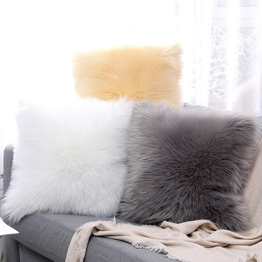 vctops Double-Sided Faux Fur Sheepskin Decorative Throw Pillow Cover Luxury Super Soft Plush Cushion Case for Sofa or Bed (20"x20",Light Grey)