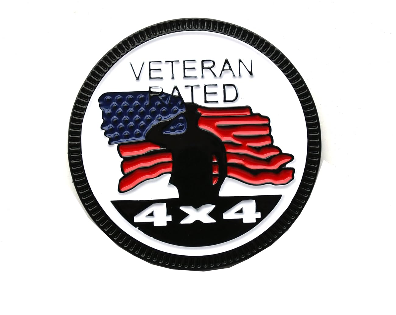 Veteran Rated Badge Car Emblem, 4 x 4 3D Metal Car Badge Decals Stickers Round Emblem, Car Exterior Emblems Badge Compatible with Jeep Wrangler Vehicles Trucks SUV RV (Veteran Rated-White)