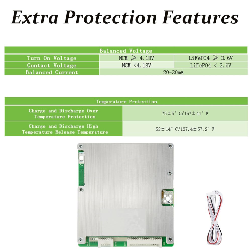BMS - Placa de protección, múltiples funciones de protección, módulo BMS con control de temperatura y equilibrio 16S 50A 3.2V para batería NCM