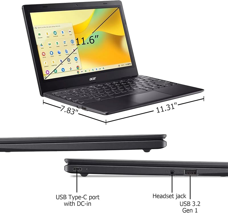 Acer Chromebook 311 Slim Light Business Laptop, 11.6" HD Laptop, Intel Celeron N4500, 4GB RAM, 64GB eMMC, Intel UHD Graphics, Long Battery Life, HD Webcam, Chrome OS, Star Black, Mouse+Hub Accessory image 6