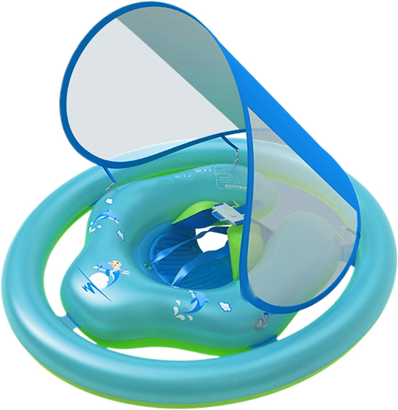 Galleggiante per piscina per bambini, seggiolino da nuoto gonfiabile, copertura parasole regolabile, supporto di sicurezza integrato, design colorato per giochi d’acqua, per bambini piccoli, vasca da bagno, spiaggia, all’aperto, estate, 8,27 pollici