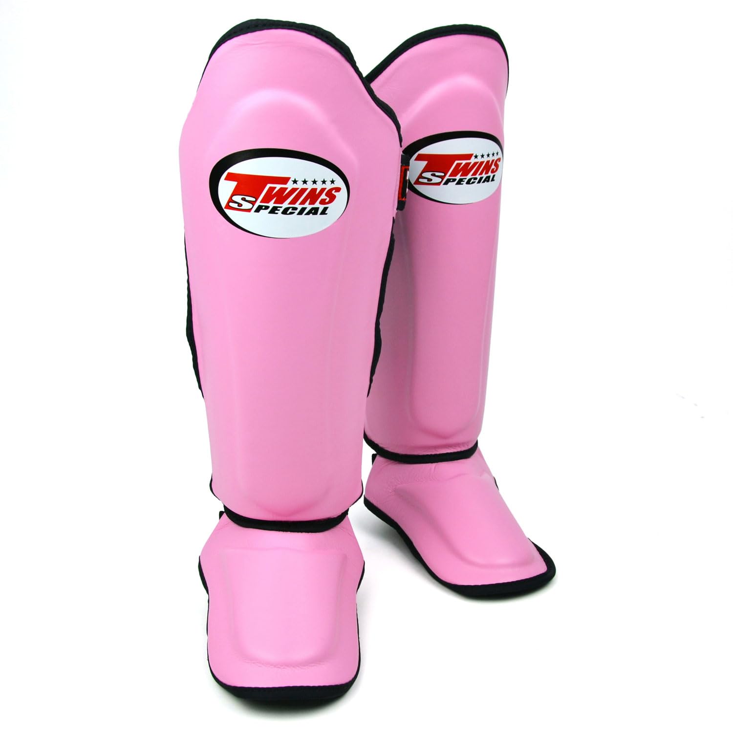 Twins Special SGL10 Genuine Leather Shin Pads, Double Padded - For Muay Thai, Kickboxing & MMA Training & Sparring (Pink/Black, Large)