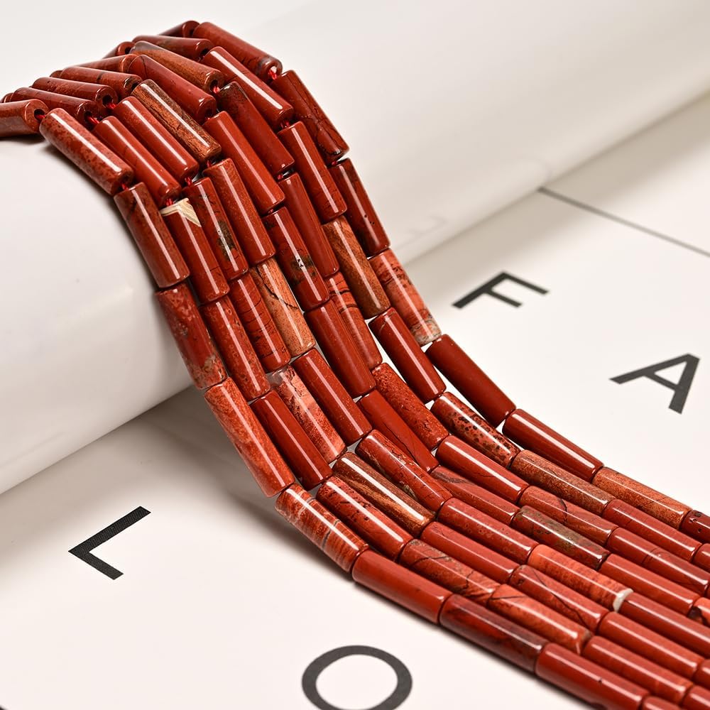 29 Pcs 4x13mm Natural Red Jasper Stone Bead Cylinder Column Tube Beads