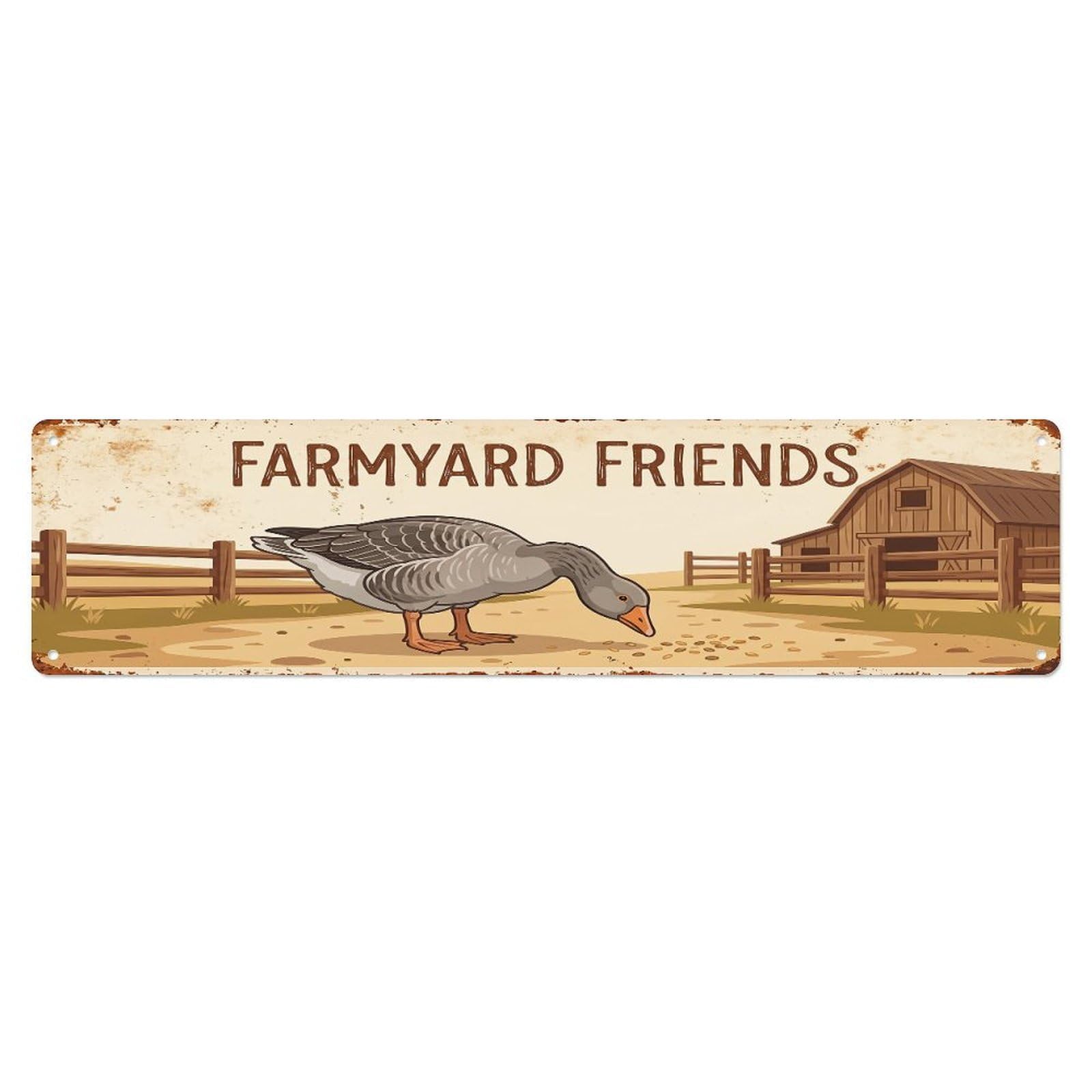 Vintage Toulouse Goose Farm Scene Farmyard Friends Metal Tin Sign