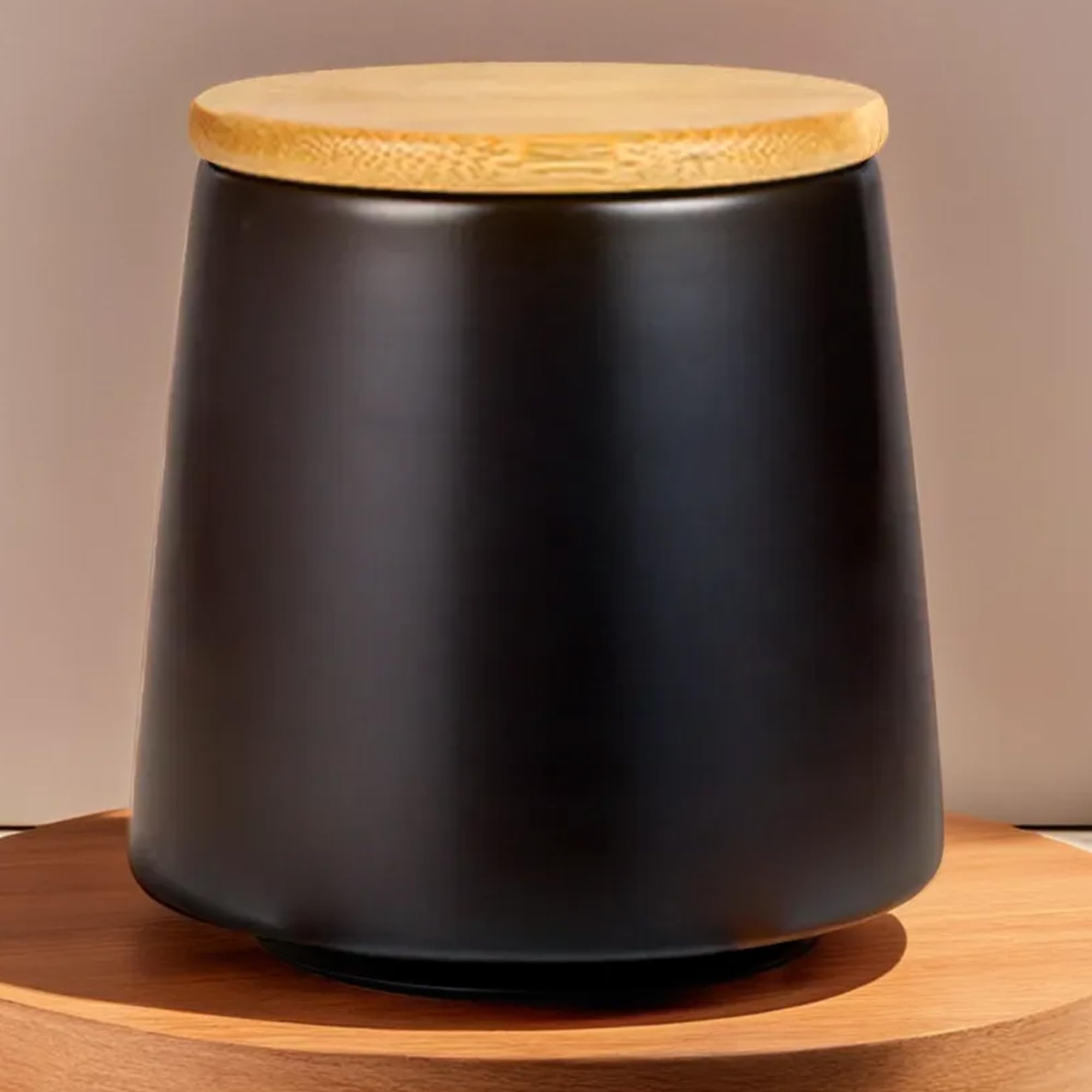 The Better Home Ceramic Jar with Bamboo Lid | 500ml | Kitchen Organizer Items and Storage | Multipurpose Airtight Container for Snacks, Salt, Sugar, Pickle, Nuts | Black