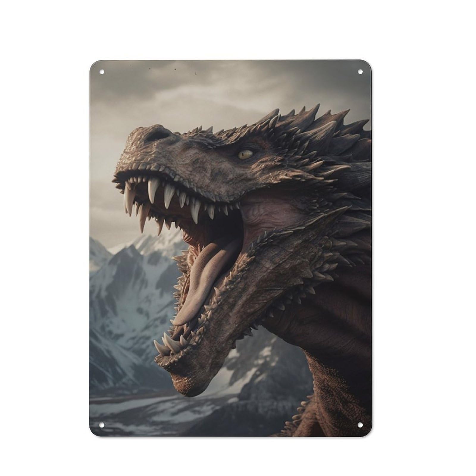 Junmoney Roaring Mountain Dragon Metal Plaque 40X30cm With For Workshop Wall, Retro Decor, For Garage, Workshop And Man Cave Decoration