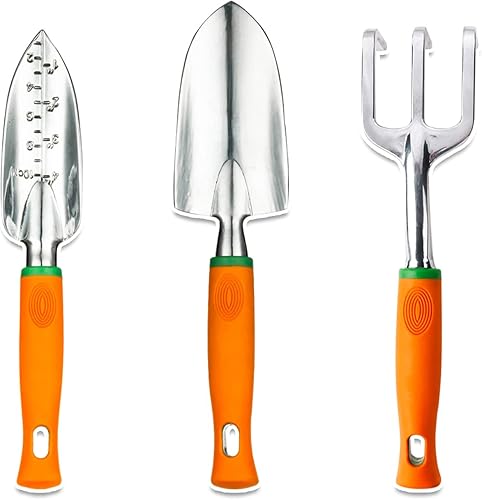Ukoke Juego de herramientas de jardín, 3 piezas de herramientas de mano de aluminio, herramienta para exteriores, juego de trabajo de jardinería