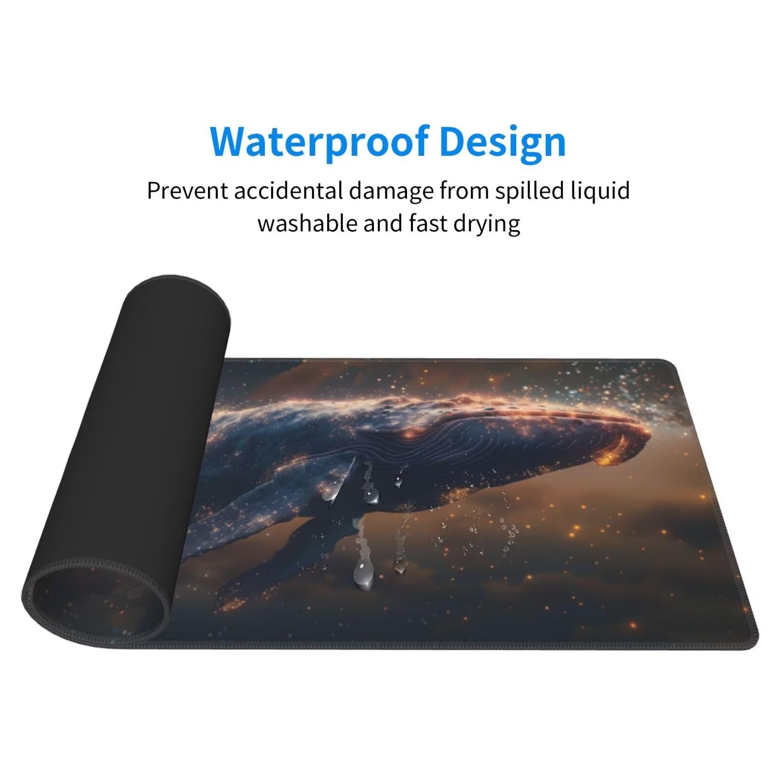 Tappetino Mouse, Tappetino Mouse Gaming Grande XXL 1500x800x3mm Tappetino Scrivania Mouse Pad, Base in Gomma Antiscivolo, Bordi Cuciti,Lavabile, Mousepad per Ufficio e Gaming (Balena stellata) R-680