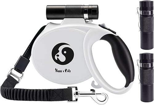 Miniatura 7 de Happy & Polly Correa para perro 4 en 1, retráctil, resistente, 16.4 pies con linterna y elástico para perros pequeños Blanco
