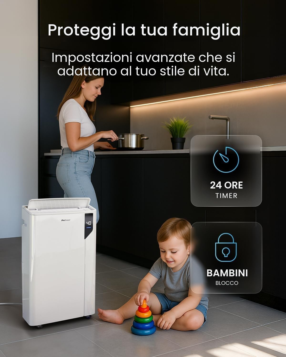 Pro Breeze® Deumidificatore Intelligente 20L/Die con Wi-Fi Sensore di Umidità Filtro a Carboni Attivi per Muffa e Umidità Modalità Bucato – per Casa Ufficio Camera da Letto