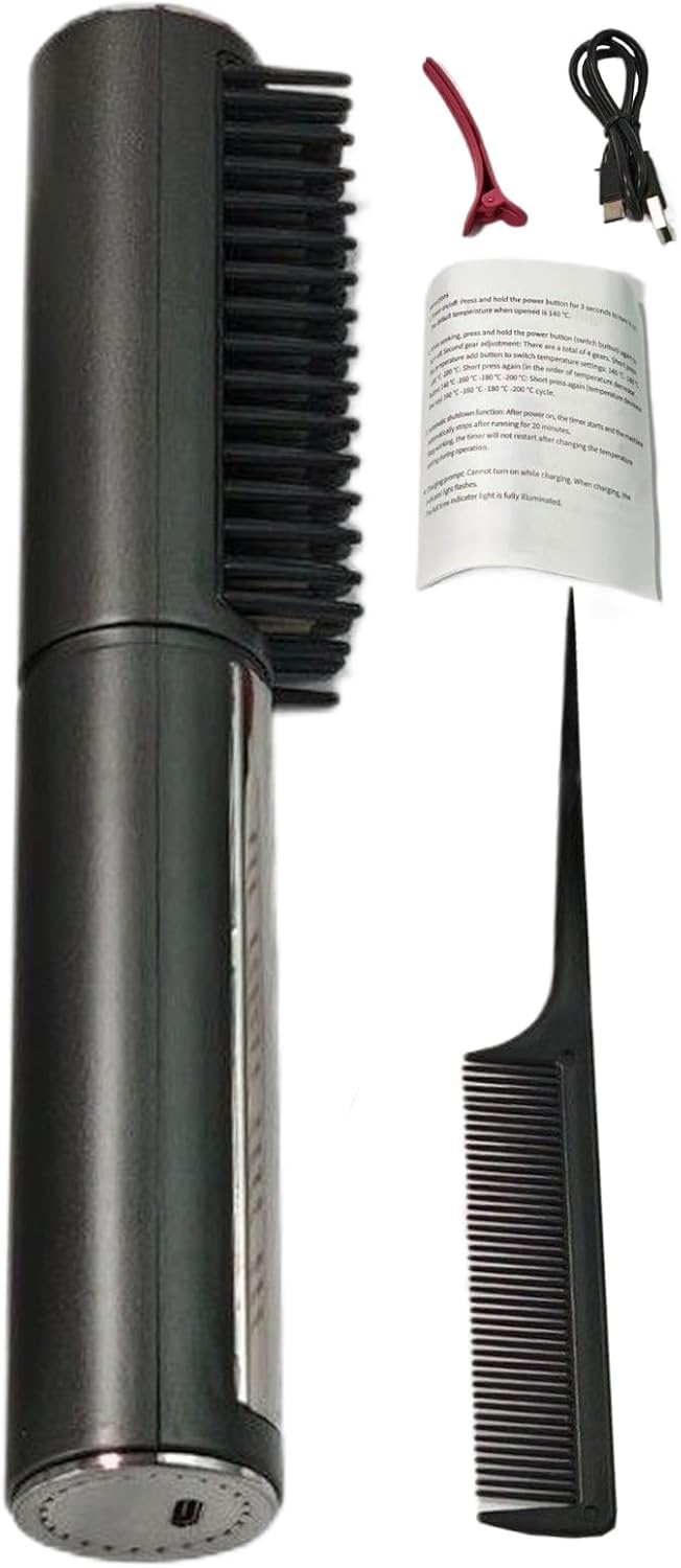 Straightening Brush, Heated Hair Straightener, 4 Temperature Setting Styling Tool, Anti-Scald Fast Heating Device for Smooth Shiny Hair, Less Frizz, Home Use, Travel, Girls, Women