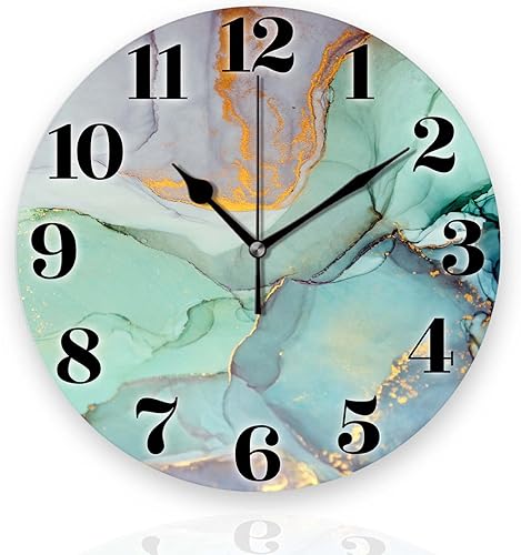 Relojes de pared a pilas de 12 pulgadas, mármol verde lima, decoración silenciosa del hogar para baño, sala de estar, dormitorio