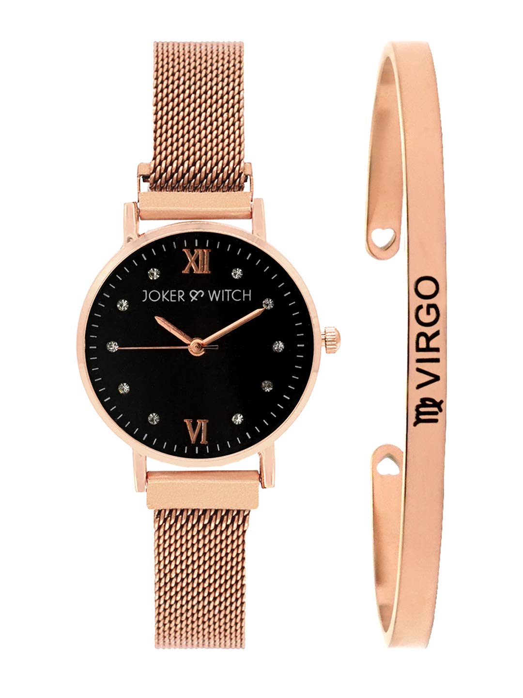Joker & Witch Stainless Steel Lexi Virgo Analog Watch Bracelet Gift Set For Women, Black Dial, Rose Gold Band (B08WQ36Q2M) Amazon Price History, Amazon Price Tracker