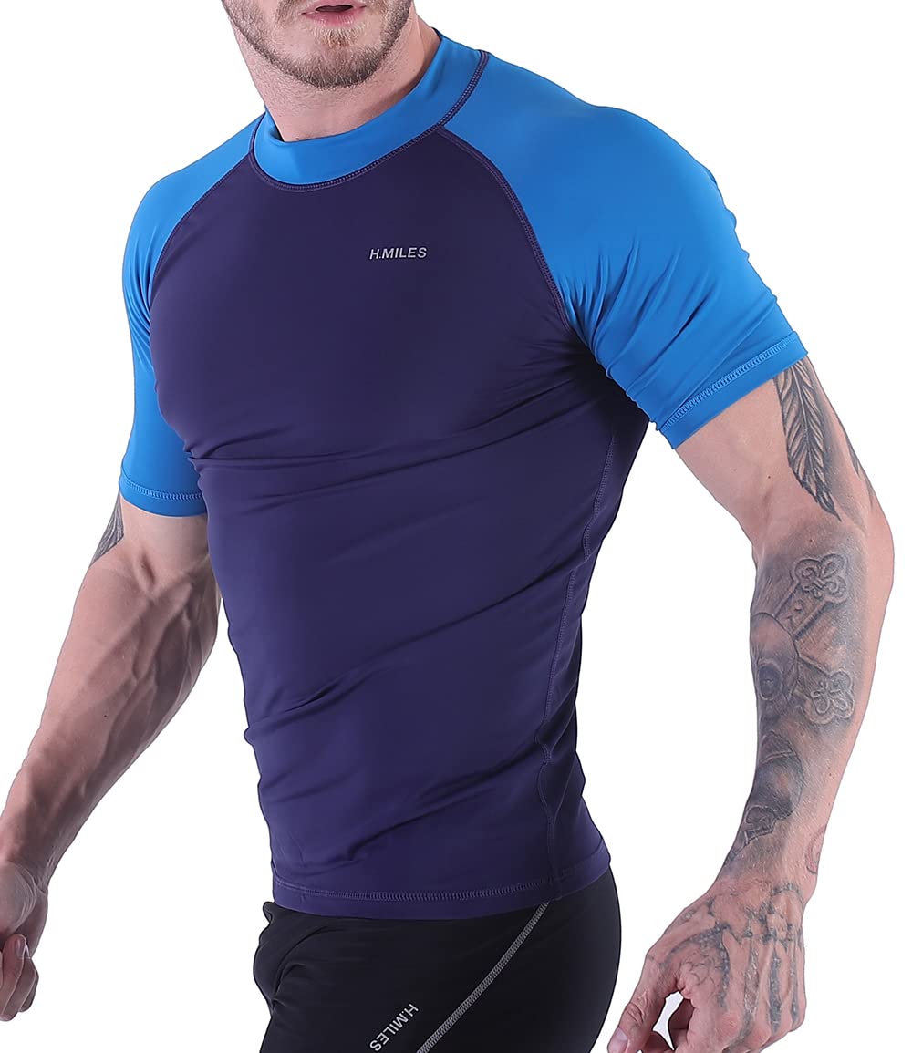 Rash Vest da Uomo Rash Guard Manica Corta Snorkeling Nuoto Surf Top Muta da Sub Protezione UV T-Shirt da Spiaggia