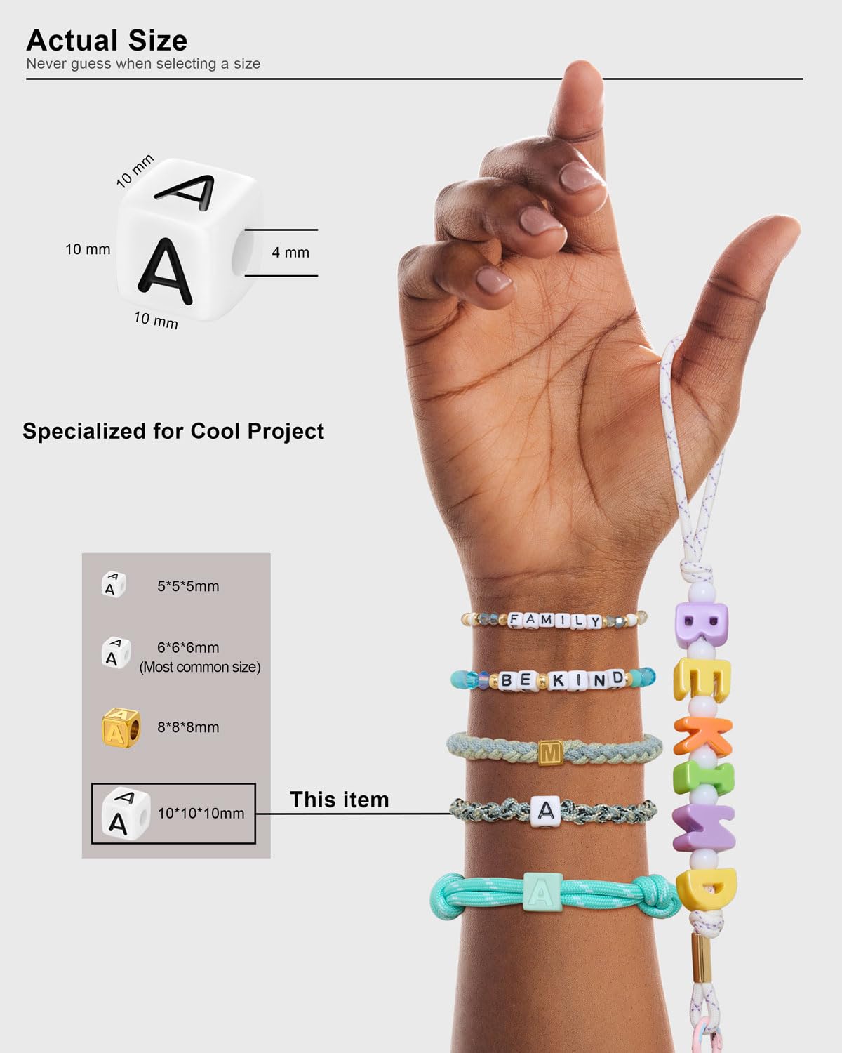 DoDoBeads 252 cuentas de letras grandes, cuentas cuadradas grandes para llaveros, cuentas de letras jumbo para dijes de bolsa, cordones, guirnaldas de vacaciones, cuentas grandes para decoración del