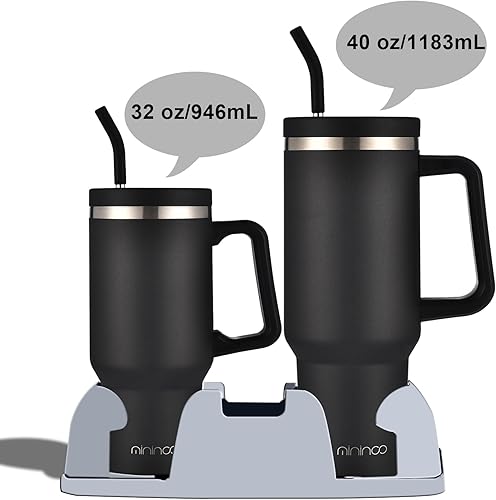 Miniatura 5 de Vaso de 40 onzas con asa y tapa con pajilla, taza de café aislada de acero inoxidable, tapa a prueba de fugas y popote para portavasos de automóvil