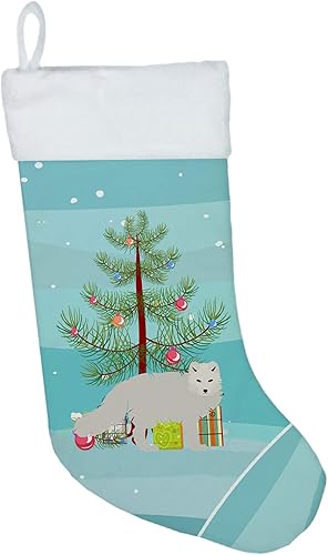 Caroline's Treasures BB9244CS - Calcetines navideños de zorro ártico blanco, medias colgantes de chimenea verde azulado, decoración de fiesta de
